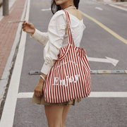 大容量红色条纹托特包购物袋环保袋帆布包帆布袋定制手提袋棉布袋