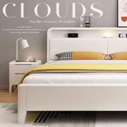 实木床现代简约储物床，白色奶油风单双人床卧室，北欧主卧民宿小户型