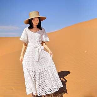 白色连衣裙女春夏海边度假长裙波西米亚泰国巴厘岛沙滩裙902中腰