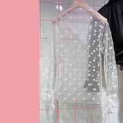 韩国东大门女透明网纱蕾丝，打底衫上衣高领，长袖圆点设计感小众