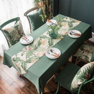 美式田园餐桌布茶几桌布布艺，棉麻小清新长方形现代简约桌旗椅垫