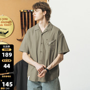 714street潮牌日系古巴领短袖衬衫2024男女休闲衬衣情侣外套