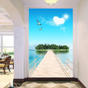 壁布玄关画竖版大海墙壁纸走廊，3d海景过道门口墙布装饰家用壁画