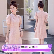 古风旗袍连衣裙2024年夏季包裙收腰显瘦气质复古短裙新中式