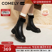 康莉保暖加绒时装，靴女真皮2023年冬季牛皮，粗跟雪地靴短靴子