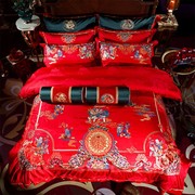 高档结婚床上用品四件套中式婚庆龙凤百子图刺绣提花贡缎大红