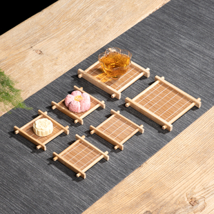 竹制方形井字杯垫壶托糕点小托盘，日式茶垫茶，杯垫隔热垫竹丝杯垫
