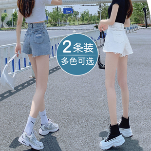 白色牛仔短裤女夏2024年薄高腰显瘦小个子a字破洞设计感热裤