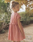 2~11岁*法国*女童夏季裙子舒适棉纱烫金印花粉色短袖v领连衣裙