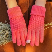 手套女冬季韩版针织，保暖加绒加厚五指，毛线手套可触屏手套