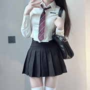 学院少女风夏季短袖JK衬衫短款白色修身上衣学生班服制服修身显瘦