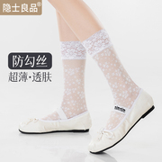 堆堆袜女士夏季芭蕾风白色镂空花朵中筒袜ins搭配小皮鞋蕾丝袜子