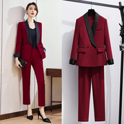 红色西服套装春秋ol气质，高端主持人商务，正装工作服女士职业装西装