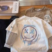纯棉儿童假两件t恤长袖2023春季宝宝打底衫，男童童装上衣潮牌