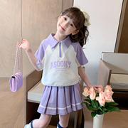 女童套装2024夏装儿童韩版洋气短袖短裙，宝宝休闲运动两件套潮