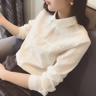 韩版女柔软衬衣白色拼接含棉小众打底衬衫春秋2024时尚长袖潮