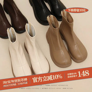 自然卷弹力裸靴2022年韩版瘦瘦靴单靴马丁靴春秋平底短靴子女
