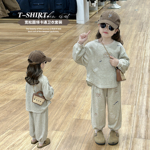 女童春装套装2024韩版洋气运动卫衣，两件套时尚中小童春季衣服