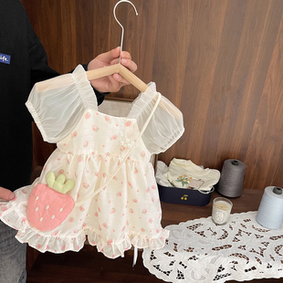 女宝宝超甜美草莓公主网纱裙子，女婴儿童夏季女童高端欧根纱连衣裙