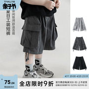 oddtails男童时尚工装裤，2023年夏季中大童运动宽松潮流短裤