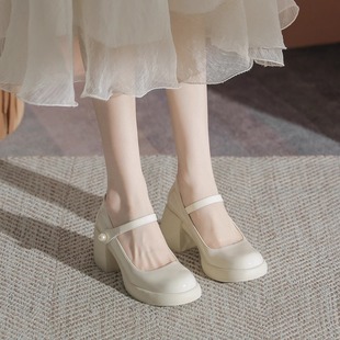 白色粗跟法式玛丽珍女鞋子高跟2024春夏小皮鞋仙女单鞋配裙子