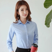 e9春秋黑色白衬衫女韩版修身长袖工装衬衣，工作服职业装正装