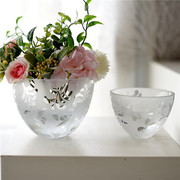 雕花系列白色大口径玻璃花瓶花器样板间高端会所软装新居装饰摆件