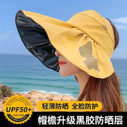 防晒遮阳太阳帽女夏秋季沙滩无顶渔夫户外旅行可折叠黑胶大檐帽子