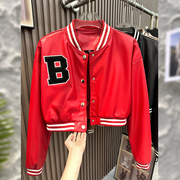 棒球服网红皮衣短款外套，女秋冬外穿洋气，上档次潮炸街机车