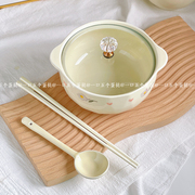 奶油泡面碗可爱大号容量螺蛳粉碗双耳陶瓷汤碗带盖勺筷学生一人食