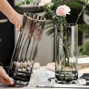 直筒透明花瓶奢华欧式现代玻璃花瓶转运竹水养客厅，器水培摆件超厚