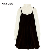 gcrues蕾丝两件套连衣裙高腰显瘦小个子裙子甜美减韩系早春穿搭
