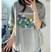 商场撤回夏季韩国女装灰色时尚潮流短袖T恤纯棉上衣