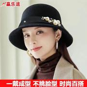 毛呢帽子秋冬季韩版英伦复古呢子遮阳渔夫帽欧美圆顶大檐礼帽