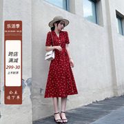 红色西装领碎花波点连衣裙女夏季2024法式高级感气质洋气裙子