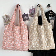 帆布袋设计感夏季包包简约仙女花朵，蕾丝单肩包手提包袋文艺