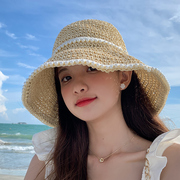 防晒帽女防紫外线太阳帽2024夏季海边沙滩三亚大帽檐遮阳珍珠草帽
