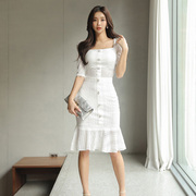 御姐轻熟风鱼尾裙套装两件套女夏装高级感修身长款白色蕾丝连衣裙