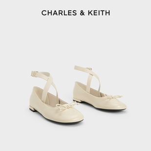 charles&keith春夏女鞋，ck1-70900496蝴蝶结系腕绑带芭蕾舞鞋单鞋