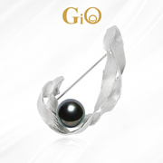 gio珠宝大溪地海水黑珍珠，胸针女925银，高档珍珠胸花优雅节日礼物