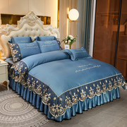 欧式床裙款四件套公主风刺绣夹棉床罩1.8m米绣花被套床单床上用品