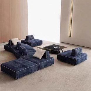 意式极简雪尼尔绒布艺沙发，双面大平层，异形模块组合豆腐块设计沙发
