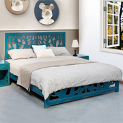 彩色做旧实木双人床1.8米1.5新中式经济型现代简约创意卧室主题床