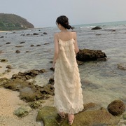 米亚白色吊带洋装女夏季宽松流苏法式海边度超划算仙气长裙子2024