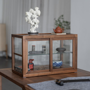 玻璃陈列柜北美黑胡桃双层透明收藏展示盒实木带盖收纳整理杯子盒