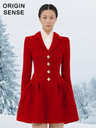 大红色长袖西装小外套蓬蓬超短粗纺，连衣裙红色回门小礼服外套裙