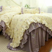 法式韩式紫色田园小碎花，公主风全棉纯棉床裙款床上用品被套四件套