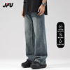 JFU牛仔裤男生设计感美式春夏薄款复古直筒宽松阔腿裤高街裤子潮