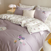 紫色公主风床上用品床单被套被罩，100%全棉纯棉，亲肤床品四件套床笠
