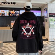 ProteusBoy卫衣男春秋冬季男士潮牌印花加绒加厚连帽上衣外套